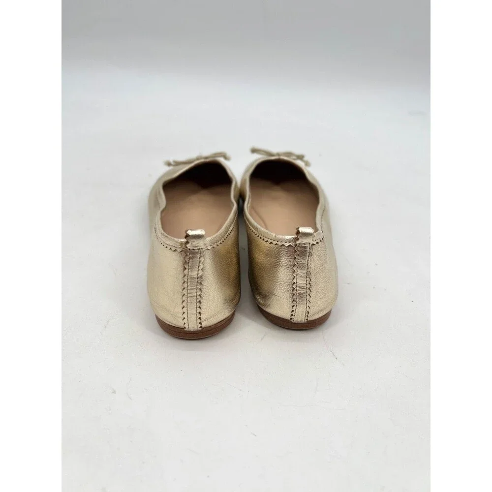 Boden Kitty Flexi Sole Ballet Flats 39 Gold Leather Bow Scalloped Heel